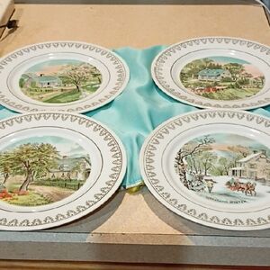 4 Vintage Currier And Ives Decorative Plates